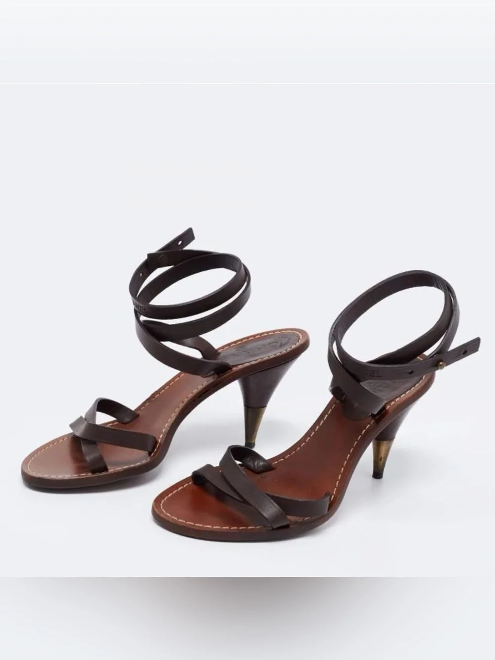 Chanel Brown Strappy Ankle-Wrap Heeled Sandals